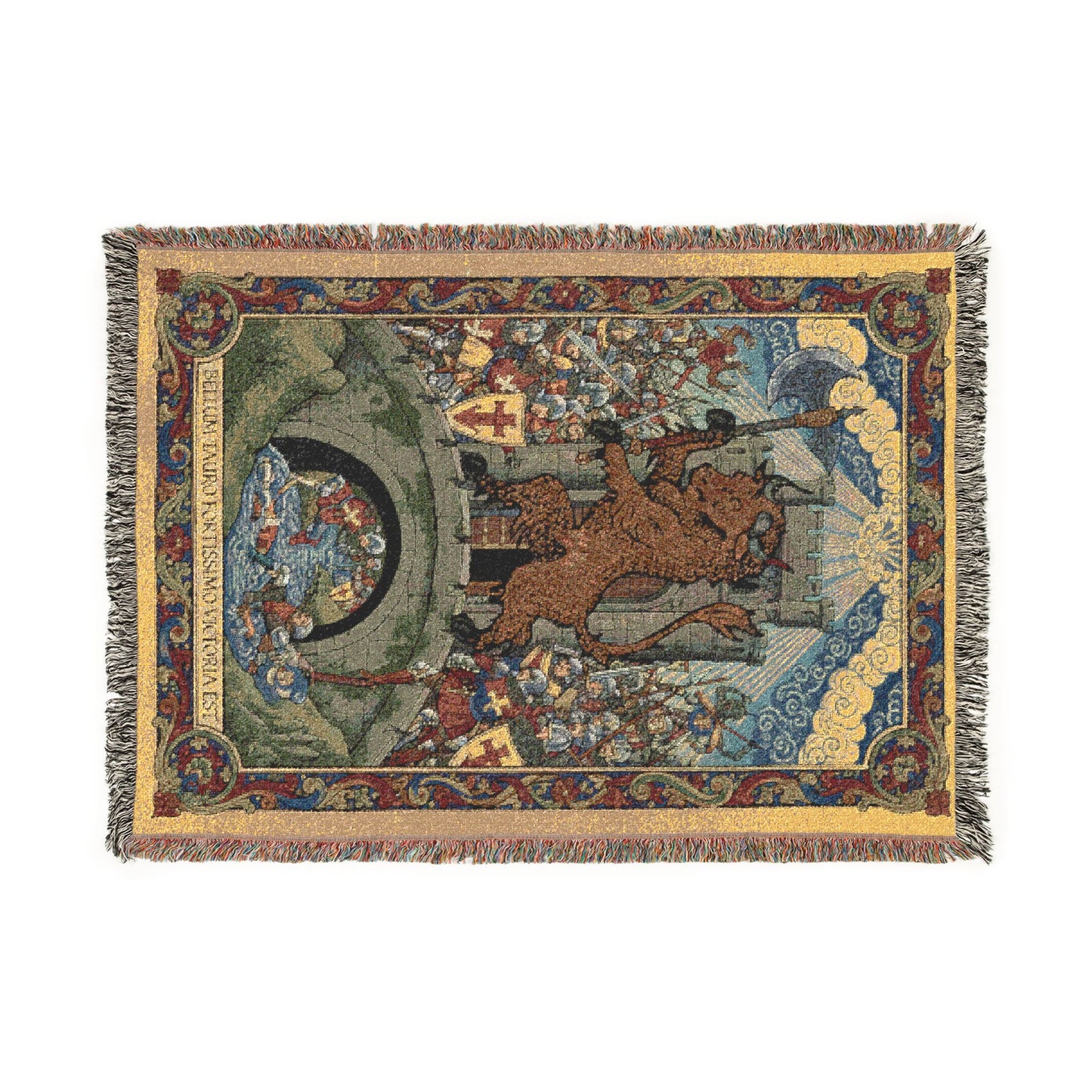 Medieval Tapestry Woven Blanket – Bull Crest Decorative Throw