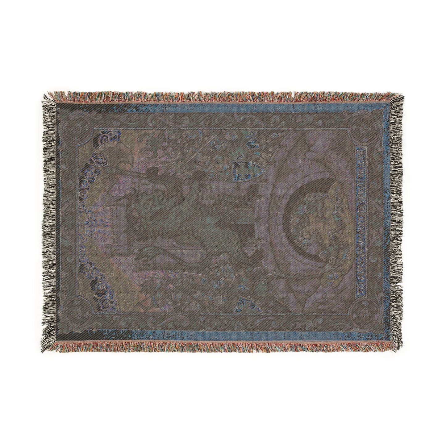 Medieval Tapestry Woven Blanket – Bull Crest Decorative Throw