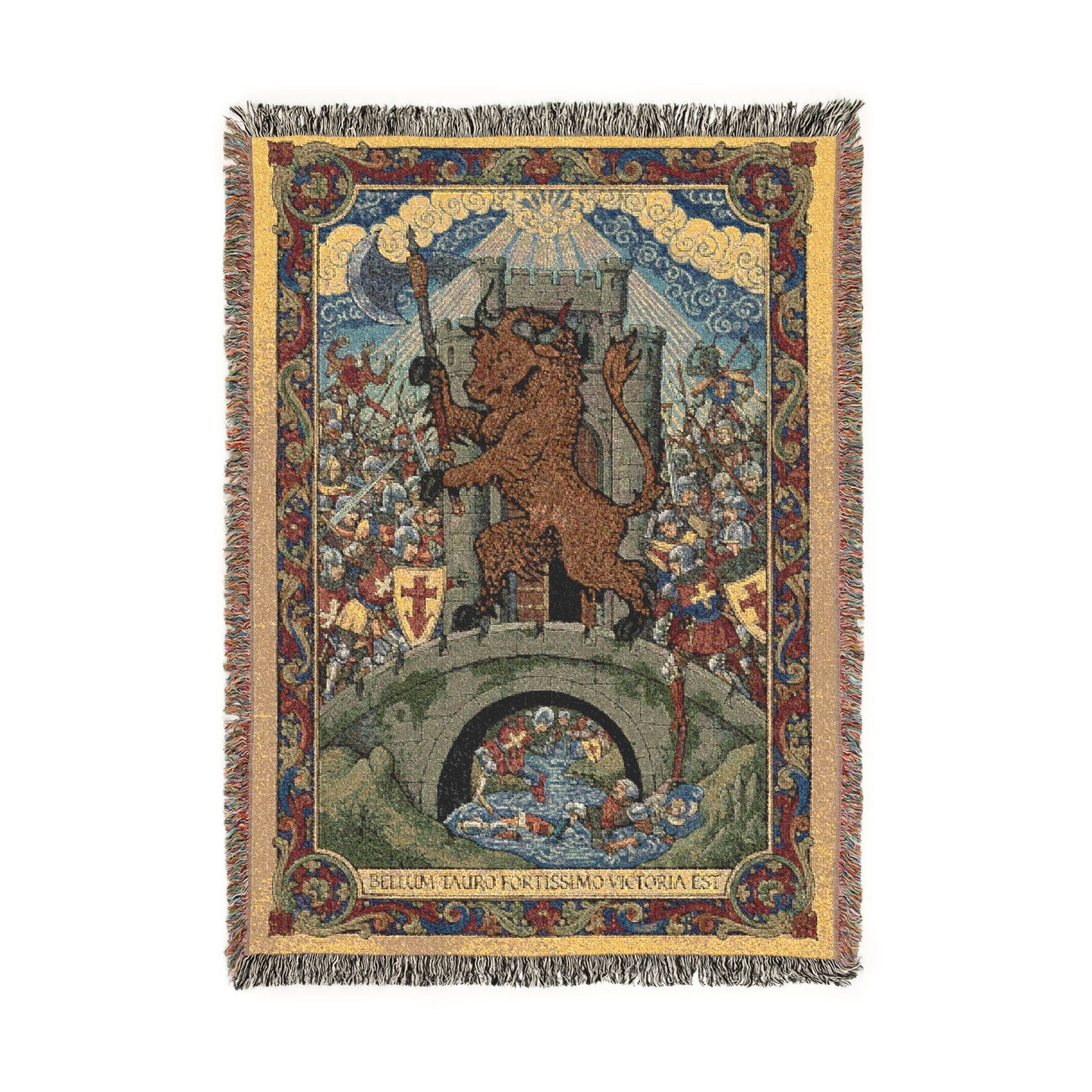 Medieval Tapestry Woven Blanket – Bull Crest Decorative Throw